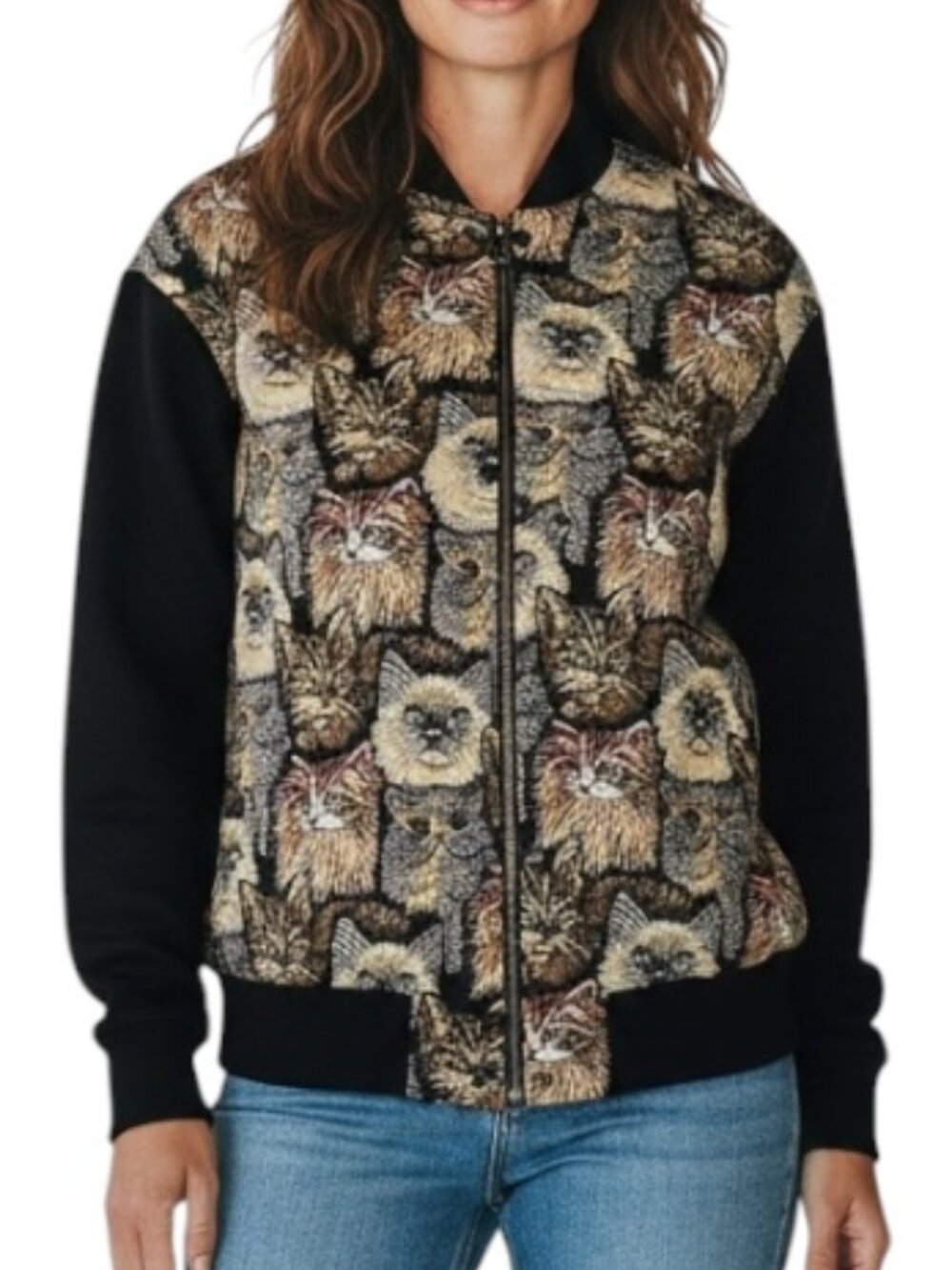 Stella McCartney Cat Tapestry Jacquard Bomber Jacket M